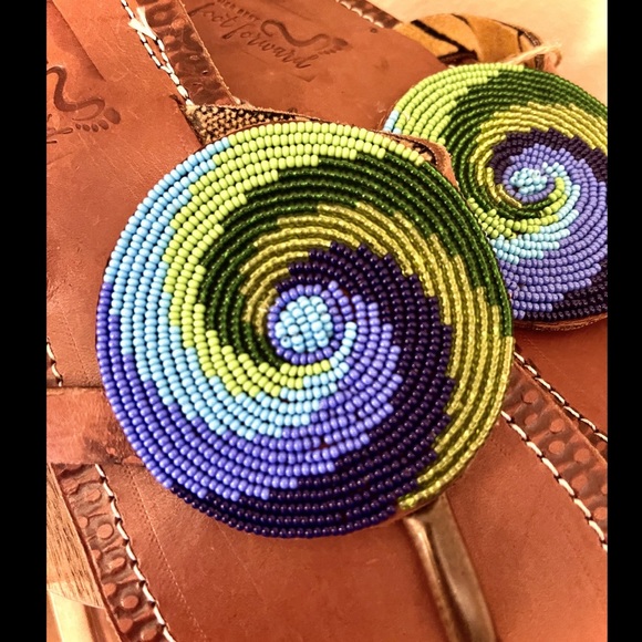 Her Best Foot Forward- Blue Beaded Swirl flip flop - Picture 2 of 3